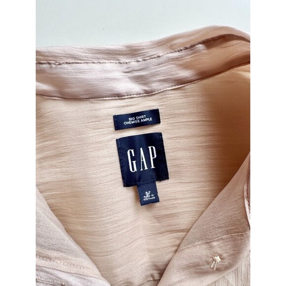 NWOT GAP Bedrock Beige Sheer Organza Oversized Button Up Big Shirt, Size S - Picture 10 of 13
